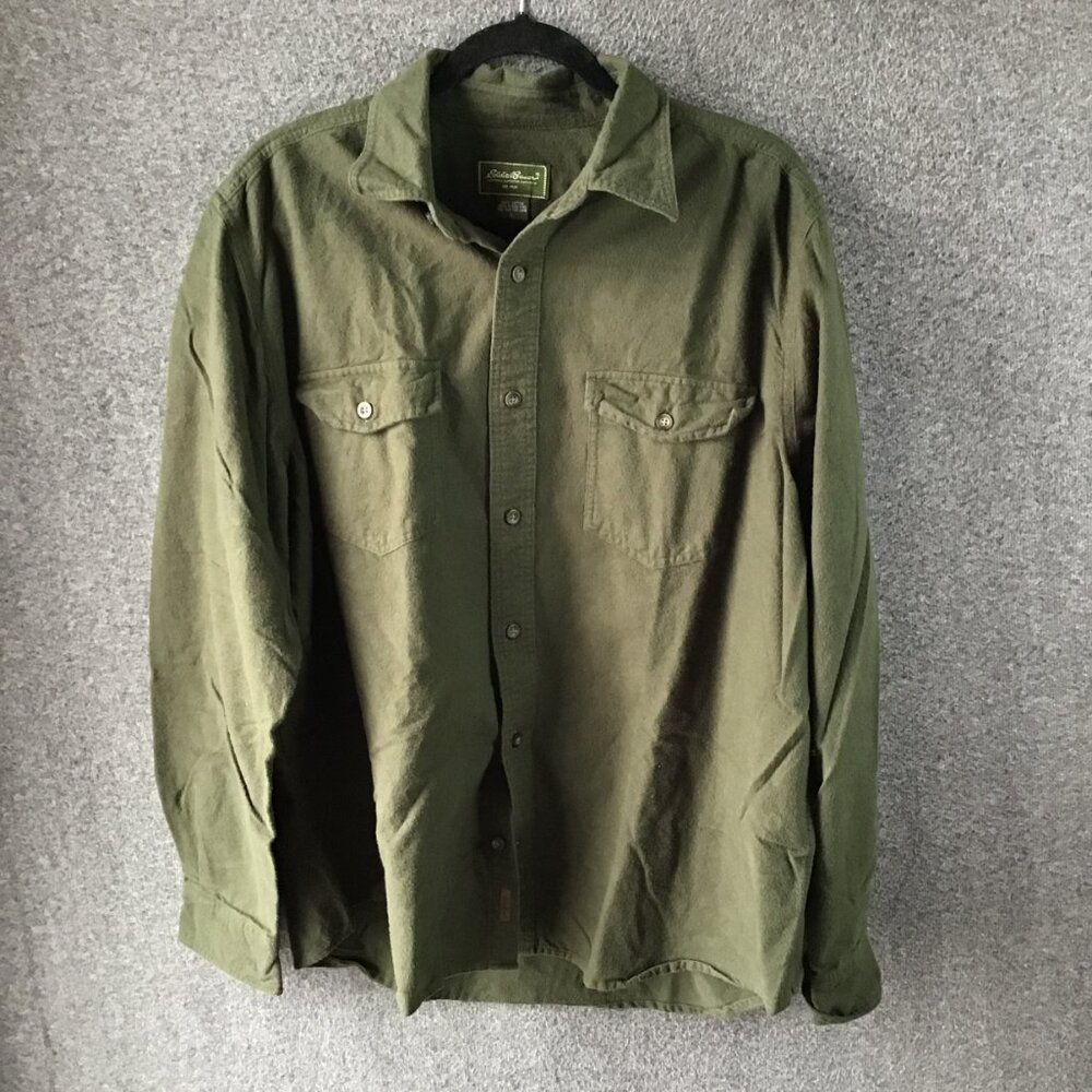 Eddie Bauer 100% Cotton Shirt Sz L Khaki Green M/W/Unisex